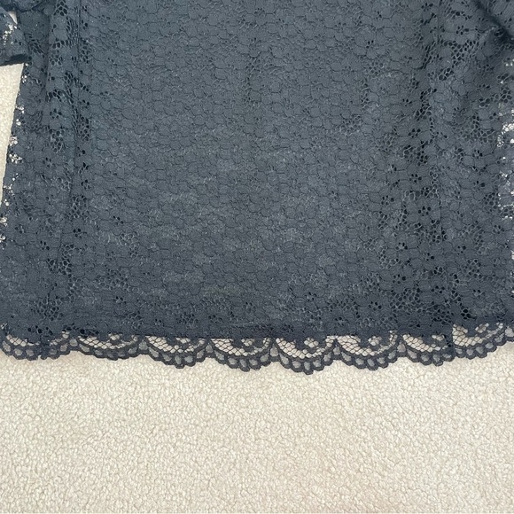 Nanette Black Sheer Lace Bell Ruffled Sleeves Scoop Neck Blouse in Large - Picture 7 of 13